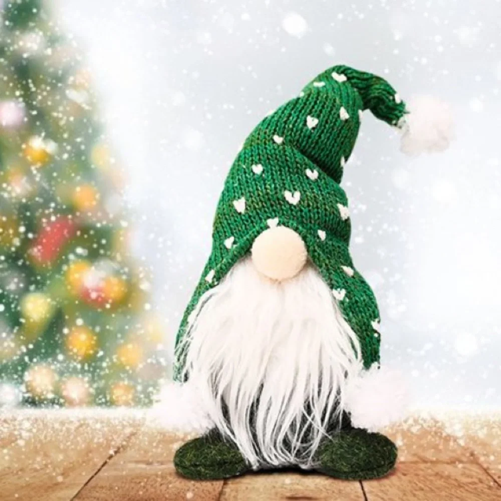 New Handmade Cute Green White Home Decor Linen Polyester Gnome Elf Doll Figurine